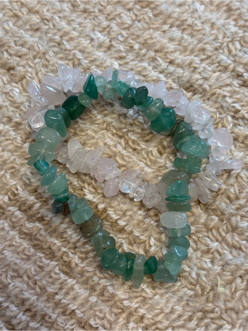 Green and Rose Quartz Chip Stretch Bracelet Set - Women Jewelry